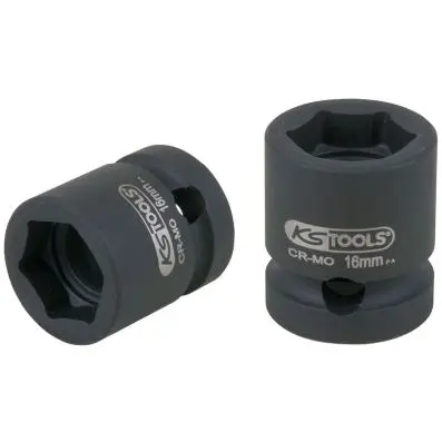 1/2" hexagon impact socket, extra short, 16.0 mm 