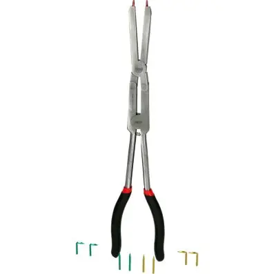 Double joint securing pliers for interna l retaining rings with replaceable tops 