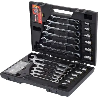 GEARplus Ringstop reversing combination ratcheting spanner set, 30 pcs, with ada 