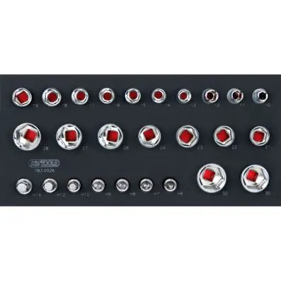 SCS CHROMEplus 1/2" Socket set, 26 pcs, 1/3 system insert 