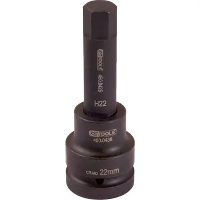 1" impact bit socket, hexagon, long, 24m m 
