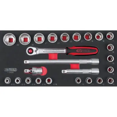 SCS 1/2" Socket set, 25 pcs, 1/3 system insert 