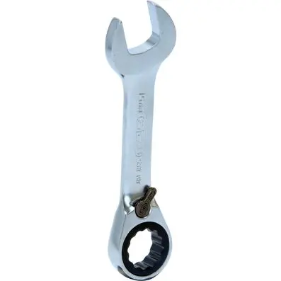 GEARplus combination ratcheting spanner, stubby, 15mm 