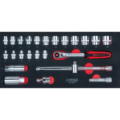 SCS CHROMEplus 3/8" Socket set, 25 pcs, 1/3 system insert 
