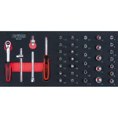 SCS CHROMEplus 1/4" Socket set, 37 pcs, 1/3 system insert 