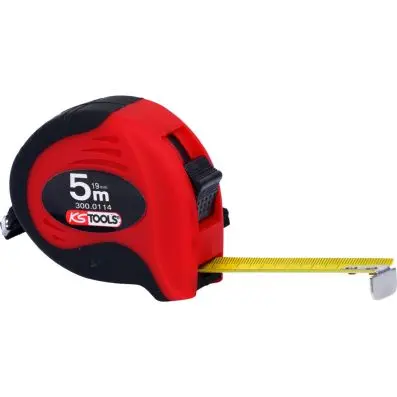 Tape measure with locking device and bel t clip, black red, 5m, 19mm 