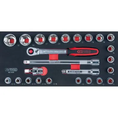 SCS CHROMEplus 1/2" Socket set, 25 pcs, 1/3 system insert 