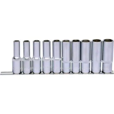 1/2" Hexagonal socket set, deep, 10 pcs 10-19mm 