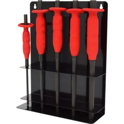 Pin punch set with hand protection grip, round shaft, 5 pcs, 6-14mm 