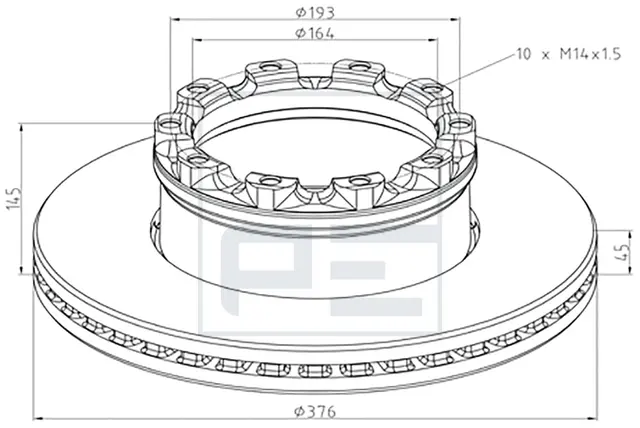 Bremseskive SAF 19,5" M/Polhjul PE Automotive 