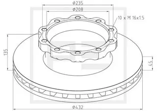 Brake disc Ø 432 E1 90R-02 C0193/0010 PE Automotive