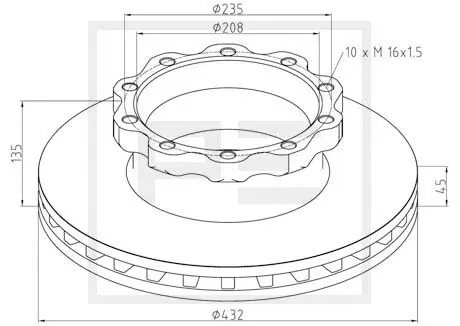 Brake disc Ø 432 E1 90R-02 C0193/0010 PE Automotive 