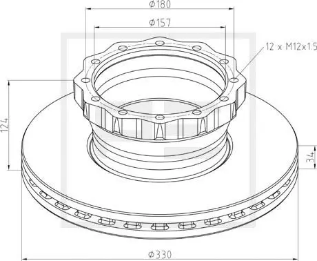 Brake disc Ø 330 E1 90R-02 C0108/0018 PE Automotive