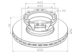 Brake disc Ø 330 E1 90R-02 C0108/0020 PE Automotive