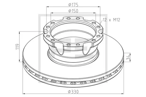 Brake disc Ø 330 E1 90R-02 C0108/0020 PE Automotive