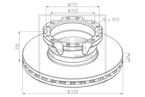 Brake disc Ø 330 E1 90R-02 C0108/0020 PE Automotive 
