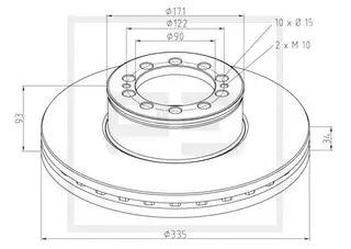 Brake disc Ø 335 E1 90R-02 C0267/0031 PE Automotive