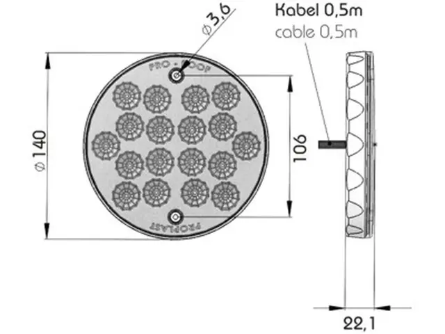 LED Interior Lamp PRO-ROOF 12/24V flat cable 0,5m, 360 lumen, pendant vers 
