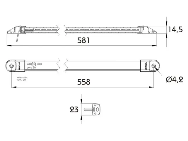 LED Front Position Lamp PRO-STIPE ECE 24 cable 0,3m, 581mm 
