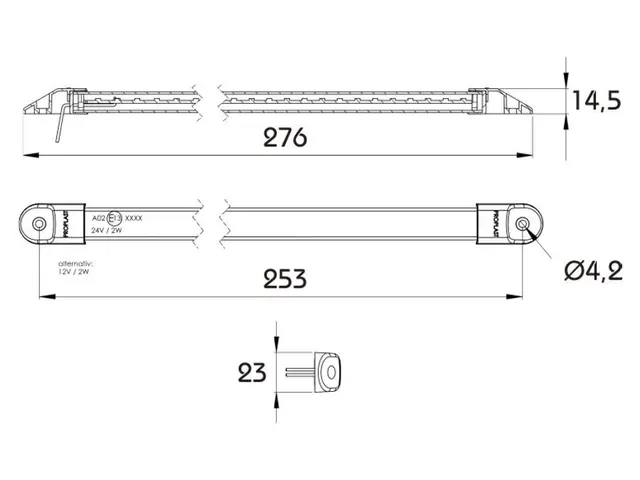 LED Rear Position Lamp PRO-STIPE ECE 12V cable 0,3m, 276mm 