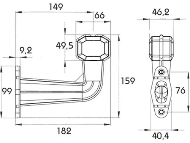 End Outline Marker Lamp SUPERPOINT with cable 0,5m, flexible bracket 90° 