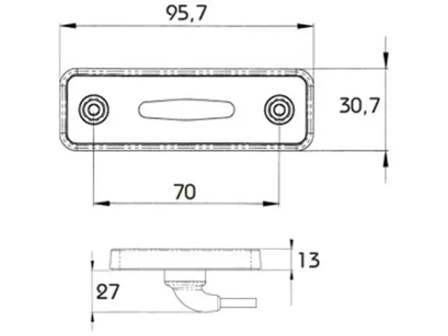 LED Rear Position Lamp 24V 90°-cable connection, cable 0,5m + P&R-c 