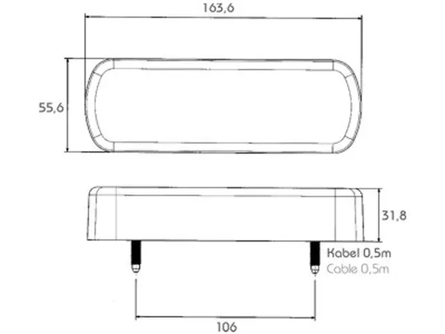 LED Rear Combination Lamp PRO-HORIZONTAL 12/24V, cable 0,5m, with Reversing light 