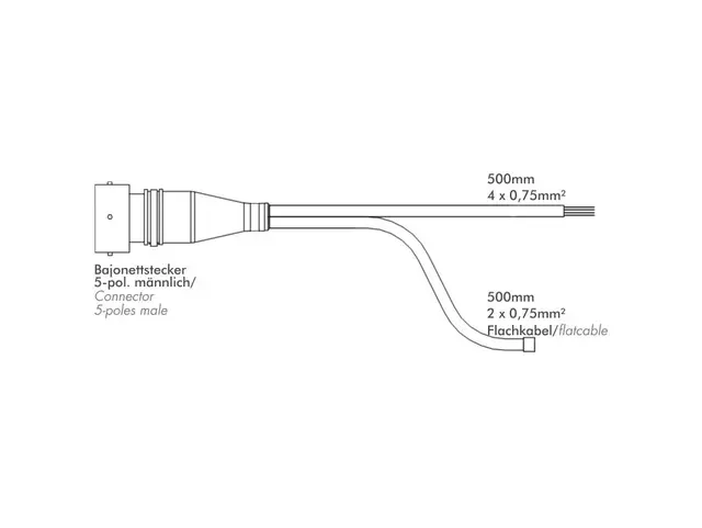 Hotmelt Bajonet connector 5-poles with c flat cable 2x0,75 incl. end caps, length 