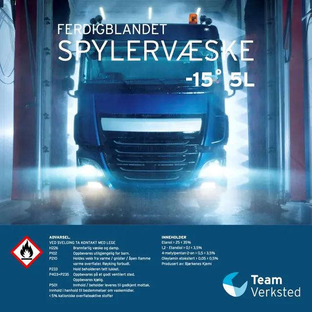 Ferdigblandet vindusspylervæske -15° 5L 180st per pall. Eske a 3st 