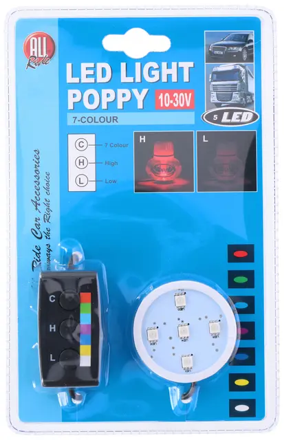 Lysplate  til poppy - LED 7 farger 12-24v 