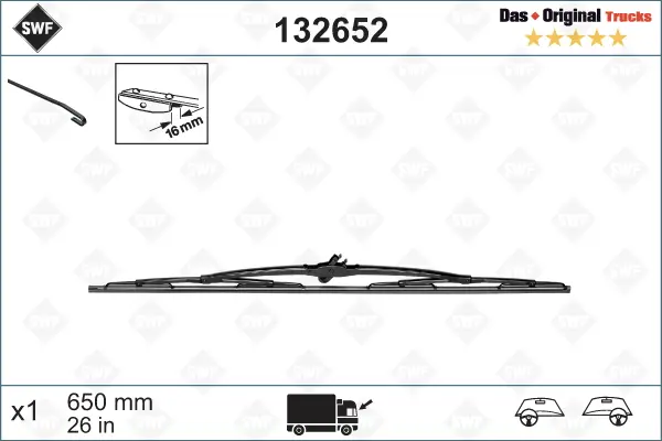 Viskerblad SWF 650mm LHD RHD x1 VALEO 
