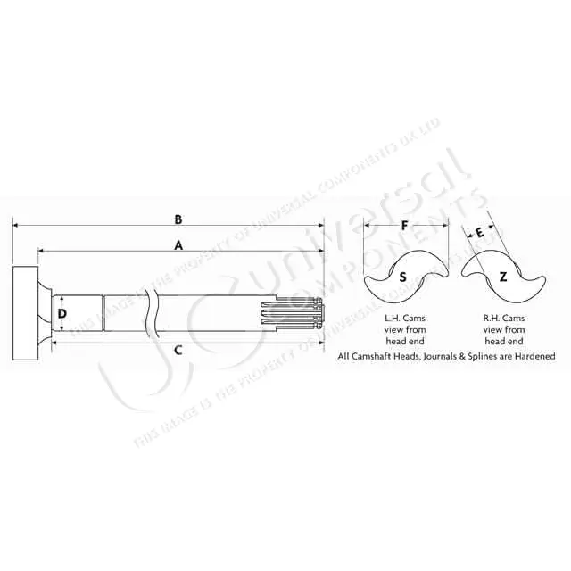 CAMSHAFT LH SAF O/A LENGTH 720MM Universal Components 