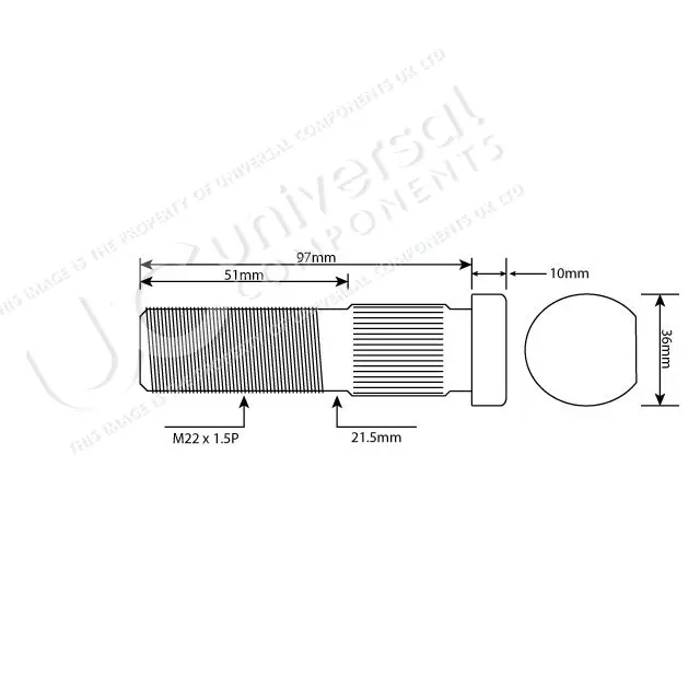 Hjulbolt BPW M22x1.5 97MM tvilling Universal Components 