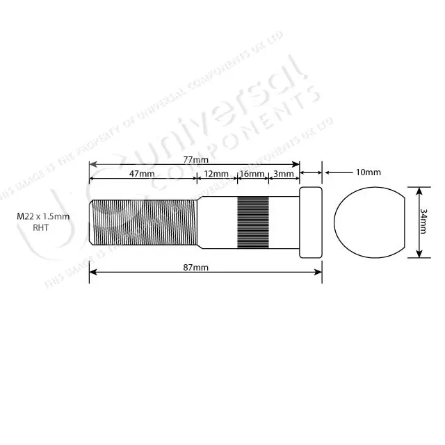 Hjulbolt M22x1,5x 78 Komp Alu/tvill 10pk Universal Components 