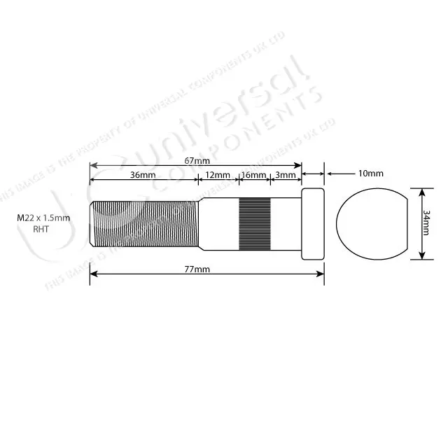 Hjulbolt SAF M22x1,5x 68 Komplett 10pk Universal Components 