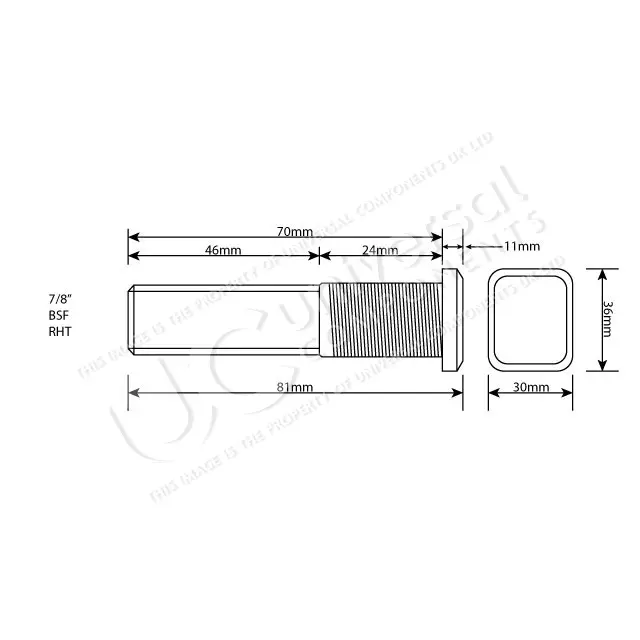 WHEEL STUD 7/8"x11BSF RHT 70MM UH Universal Components 