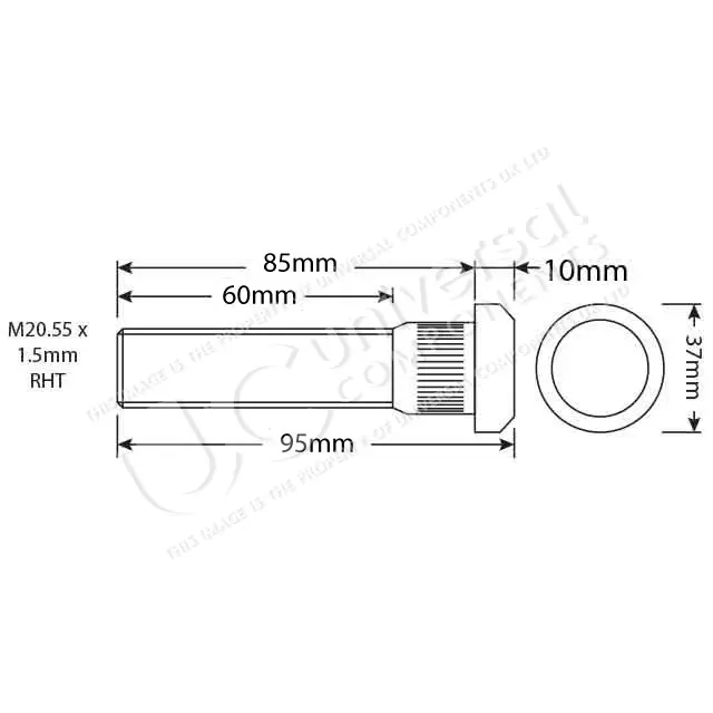 WHEEL STUD 7/8"x11BSF RHT 86MM UH Universal Components 