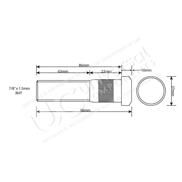 WHEEL STUD 7/8"x11BSF RHT 86MM UH Universal Components 