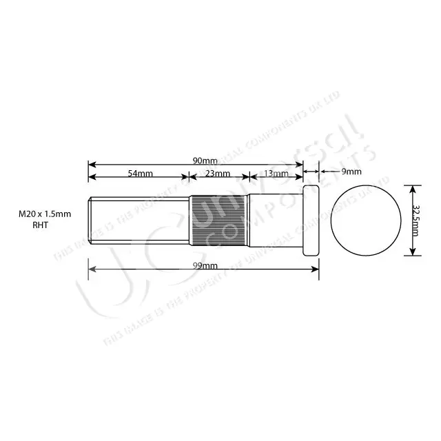 WHEEL STUD M20x1.5 RHT 90MM UH Universal Components 